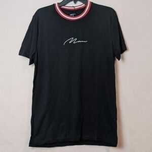 Boohoo Man Black Signature Tee with Sports Rib Neckline size Medium